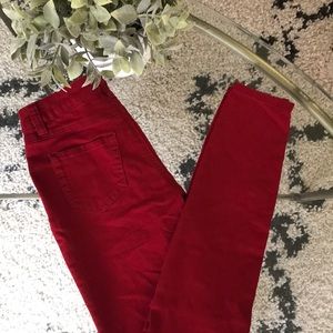 Red mid rise skinnies